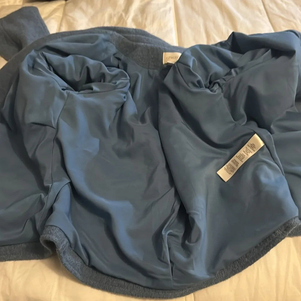 Chicos Boiled Wool Motorcycle Jacket Blue Silver - Picture 7 of 9